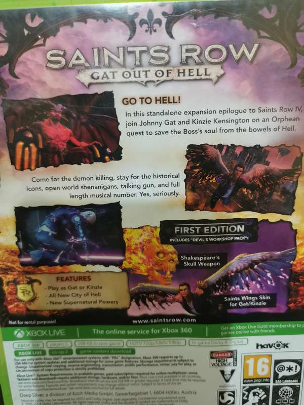 First Edition Saints Row - Gat out of Hell on Xbox 360 with Booklet