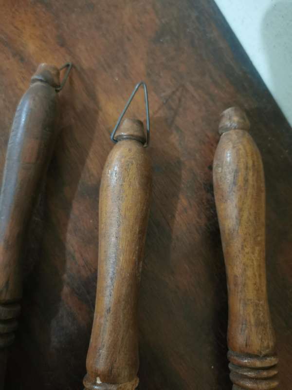 Vintage Brass and Wood Utensil Display Set