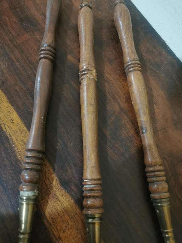 Vintage Brass and Wood Utensil Display Set