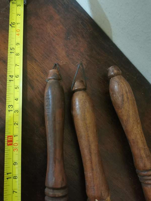Vintage Brass and Wood Utensil Display Set