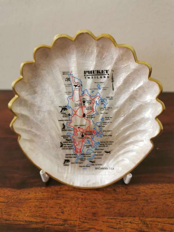 Mother of Pearl with Gold Trim Map of Phuket Thailand
