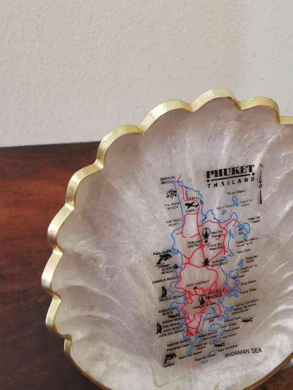 Mother of Pearl with Gold Trim Map of Phuket Thailand