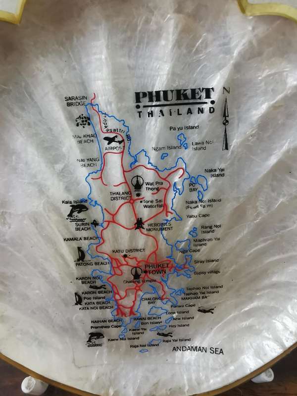 Mother of Pearl with Gold Trim Map of Phuket Thailand