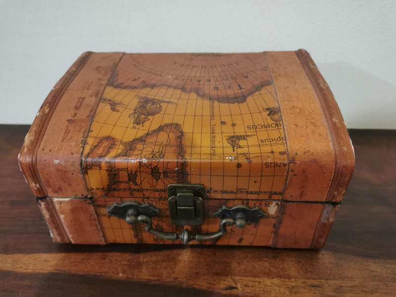 Beautiful Vintage Wooden Chest with a Map on it