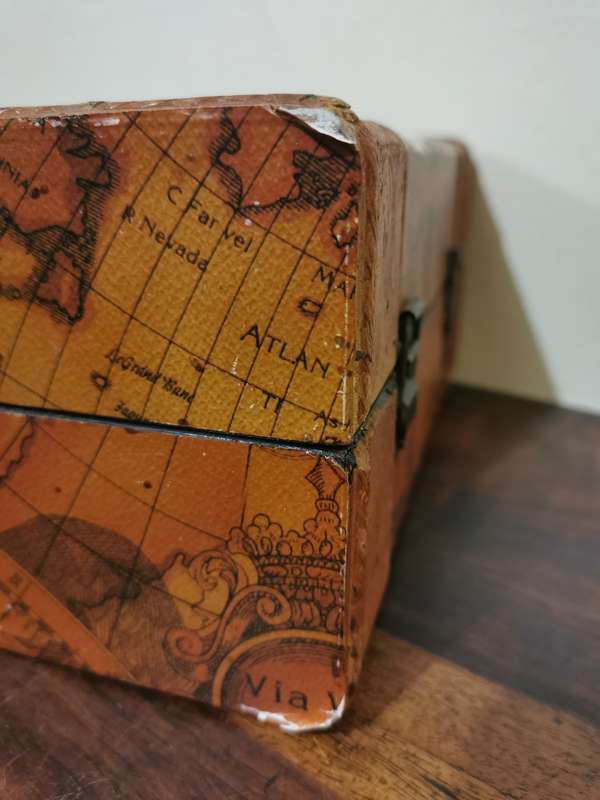 Beautiful Vintage Wooden Chest with a Map on it