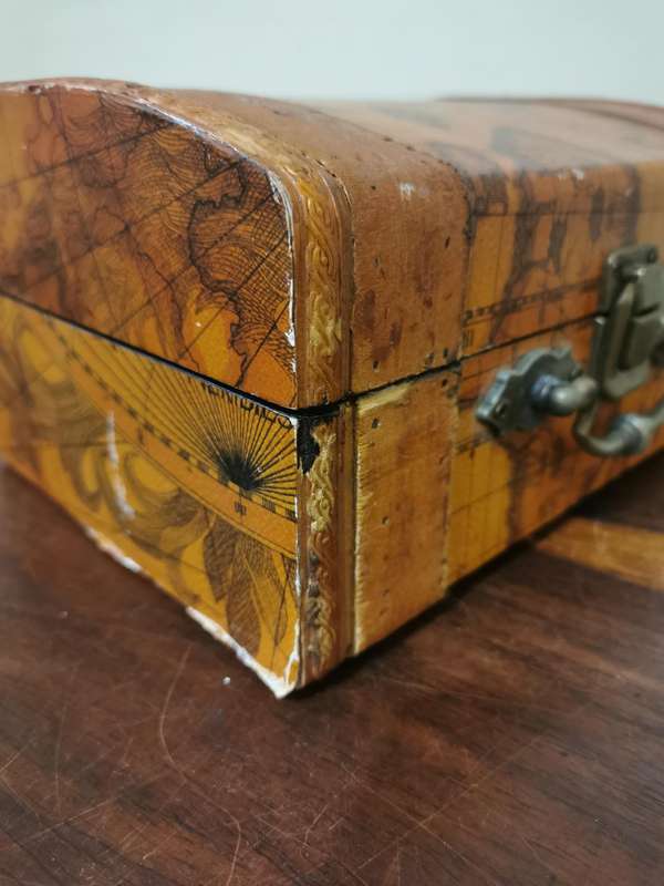 Beautiful Vintage Wooden Chest with a Map on it