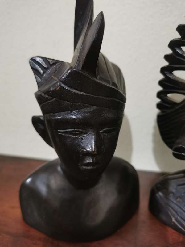 Pair of Malinese Wood Carvings with Intricate Detail