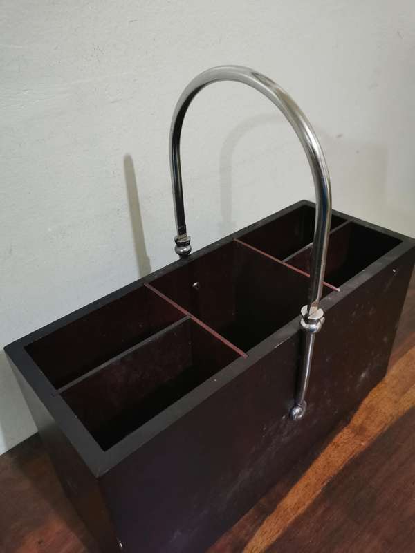 Wooden Utensil and Accessory Holder with Stainless Steel Handle