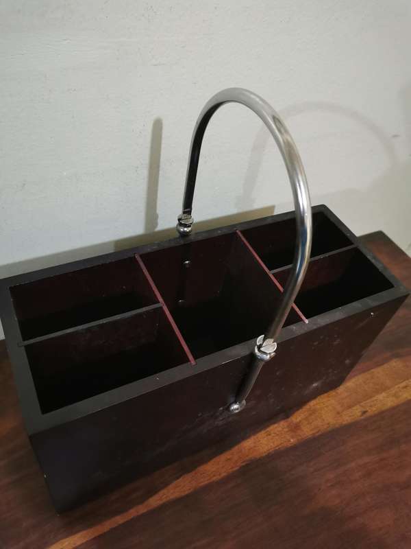 Wooden Utensil and Accessory Holder with Stainless Steel Handle