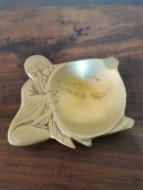 Vintage Brass Zen Ashtray with Asian Old Man or Monk Design