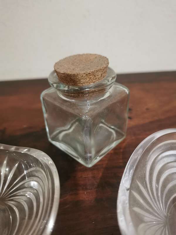 Lovely Pair of Vintage Cut Glass Candle Holders and a Bottle