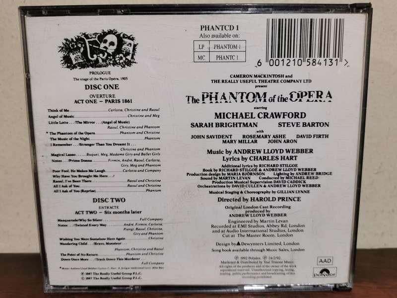 The Phantom of the Opera Original Double Disc CD Set with Booklet