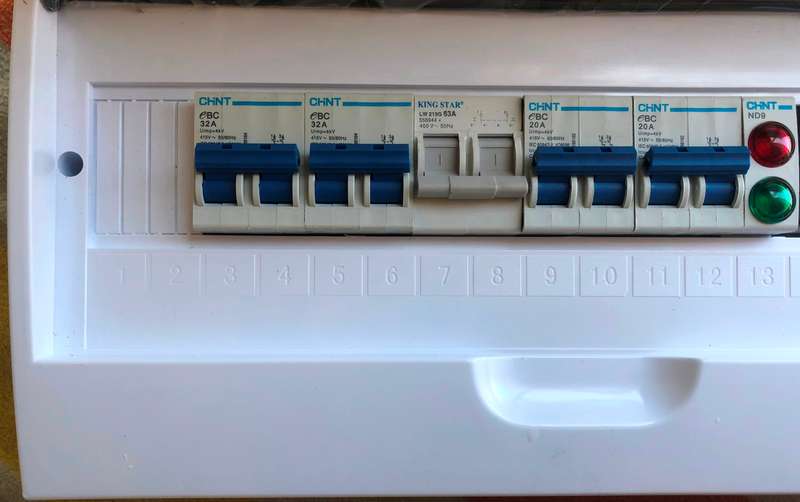 Solar AC DB board for 8KW inverter- breakers, changeover, pilot lights, R1 399