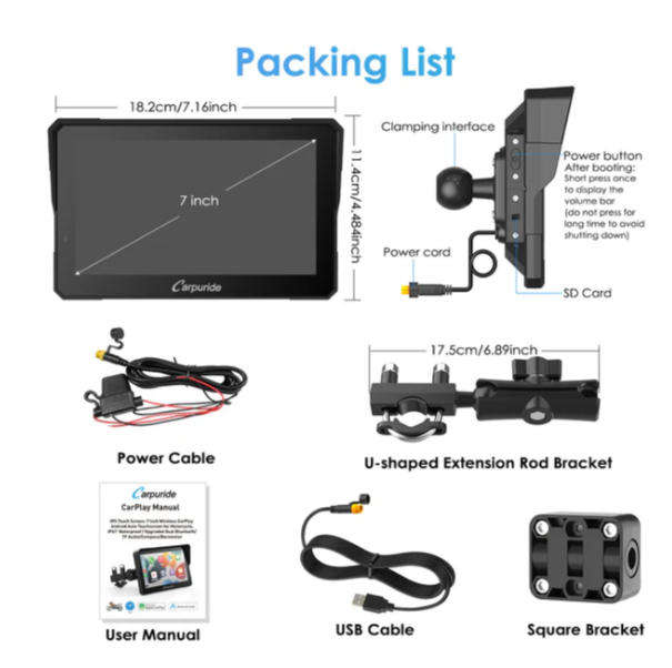 Carpuride W702 Pro Motorcycle Stereo  Compatible with Select Control Systems
