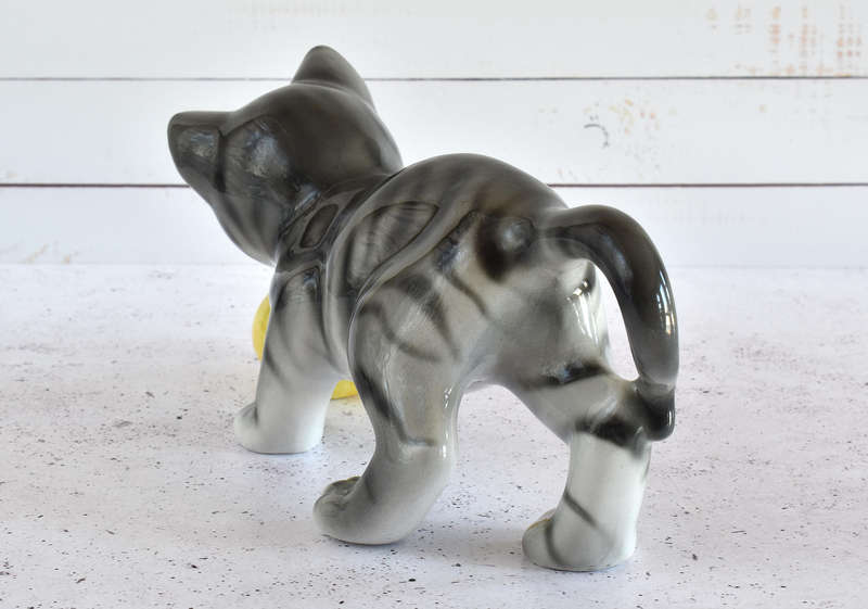 Vintage Ronzan Italy Porcelain Kitten Playing with Ball  Mid-Century Figurine
