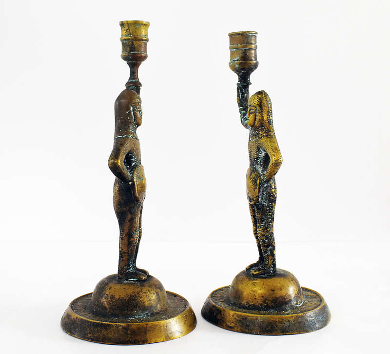 Pair of vintage solid brass medieval knight candlestick holders