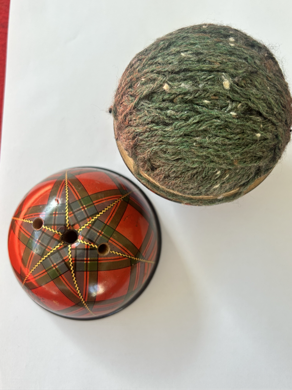 Antique Mauchline Ware Tartan String Box (String included Inside)