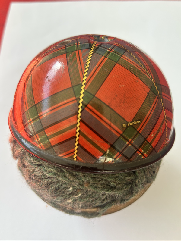 Antique Mauchline Ware Tartan String Box (String included Inside)