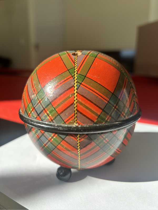 Antique Mauchline Ware Tartan String Box (String included Inside)