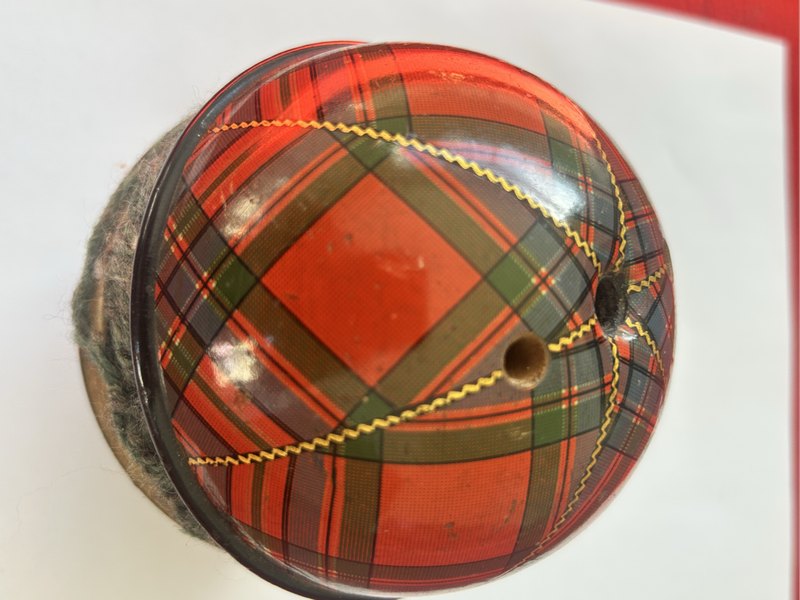 Antique Mauchline Ware Tartan String Box (String included Inside)