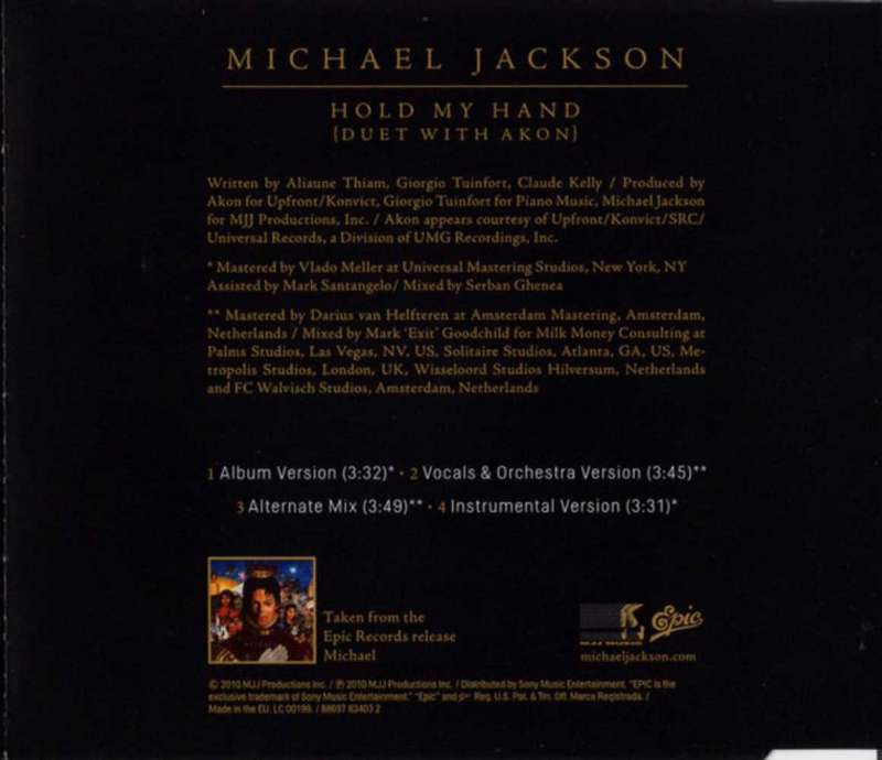 Michael Jackson Duet With Akon  Hold My Hand  CD (Maxi-Single), 2010