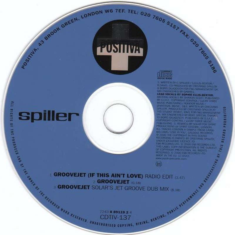 Spiller  Groovejet (If This Ain't Love)  CD (Single, Stereo), 2000