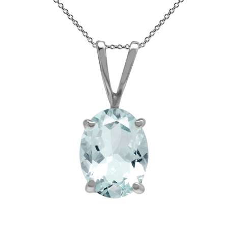 Sterling silver pendant with chain - AQUAMARINE