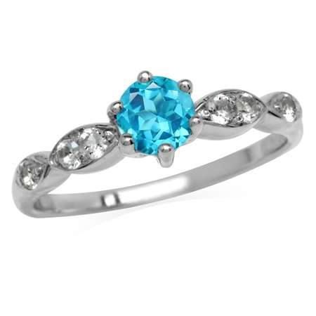 Sterling silver ring - PARAIBA BLUE TOPAZ & CUBIC ZIRCONIA (size 8 / Q)