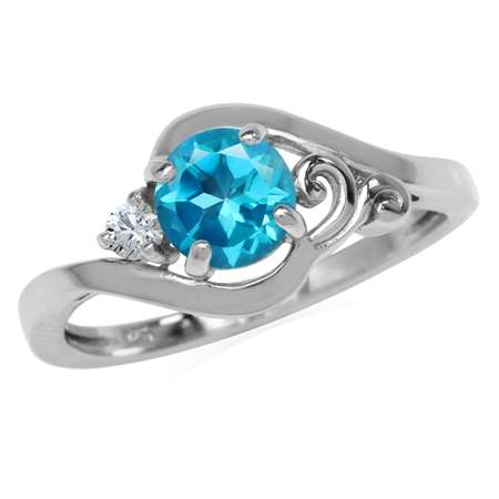 Sterling silver ring - PARAIBA BLUE TOPAZ & WHITE TOPAZ (size 7.5 / P)