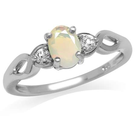 Sterling silver ring - ETHIOPIAN OPAL & WHITE TOPAZ (size 9.5 / S half)