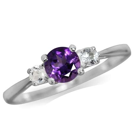Sterling silver ring - AMETHYST & WHITE TOPAZ (size 8.75 / R)