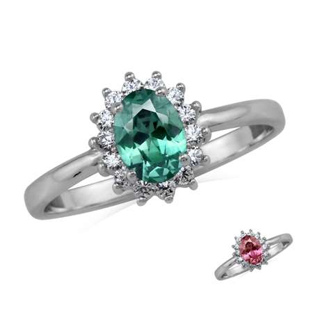 Sterling silver ring - Created ALEXANDRITE & CUBIC ZIRCONIA (size 9.25 / S)