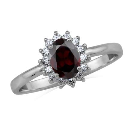 Sterling silver ring - GARNET & CUBIC ZIRCONIA (size 6.25 / M half)