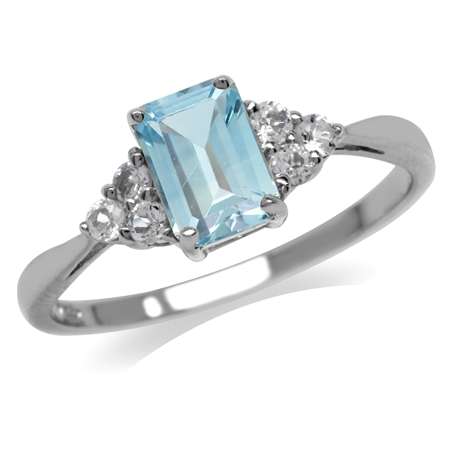 Sterling silver ring - BLUE TOPAZ & CUBIC ZIRCONIA (size 6 / M)