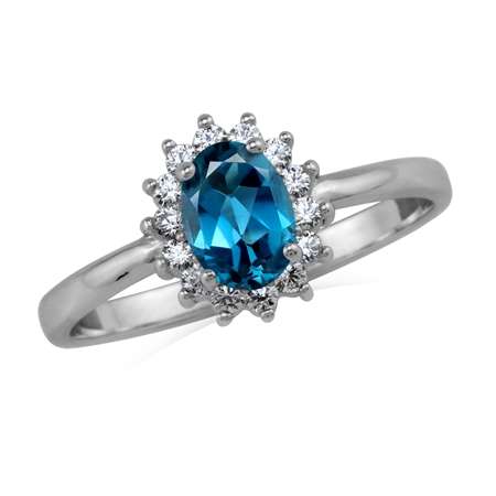 Sterling silver ring - LONDON BLUE TOPAZ & CUBIC ZIRCONIA (size 8.5 / Q half)