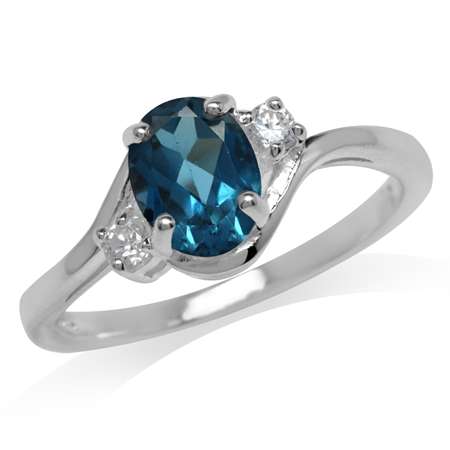 Sterling silver ring - LONDON BLUE & WHITE TOPAZ (size 6 / M)