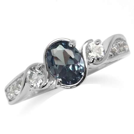 Sterling silver ring - Created ALEXANDRITE & CUBIC ZIRCONIA (size 10 / T half)