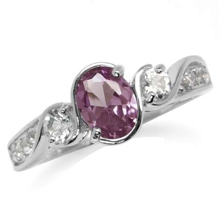Sterling silver ring - Created ALEXANDRITE & CUBIC ZIRCONIA (size 10 / T half)