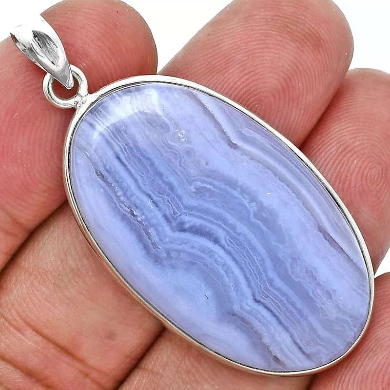 Sterling silver pendant - BLUE LACE AGATE