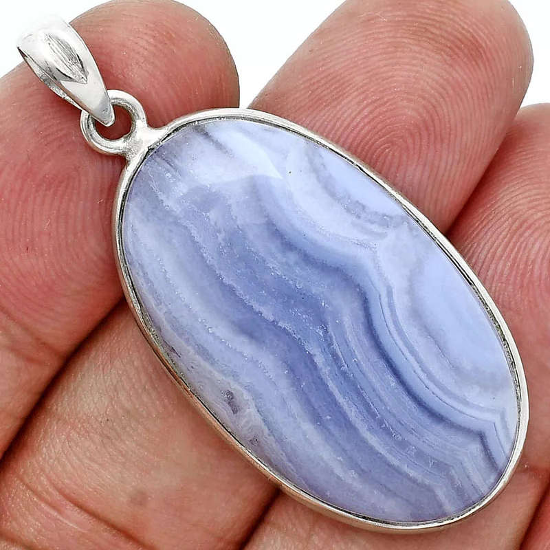 Sterling silver pendant - BLUE LACE AGATE