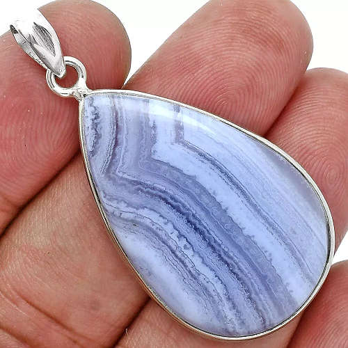Sterling silver pendant - BLUE LACE AGATE
