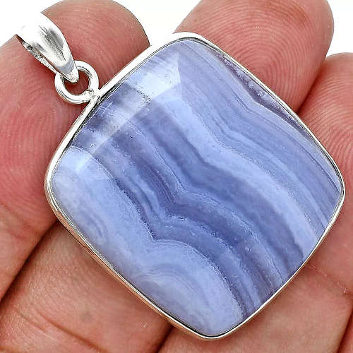 Sterling silver pendant - BLUE LACE AGATE