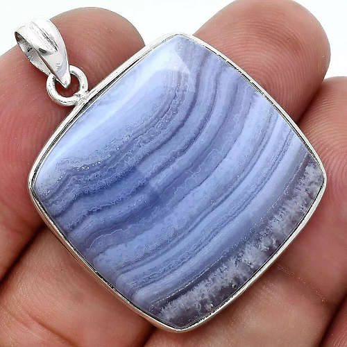 Sterling silver pendant - BLUE LACE AGATE