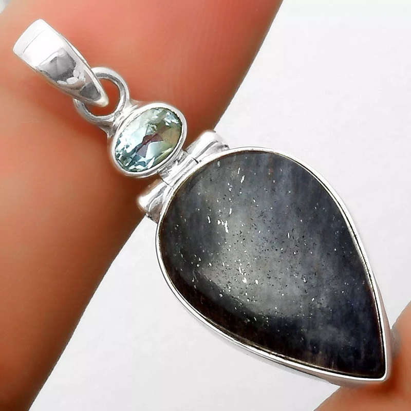 Sterling silver pendant - PURPLE BLUE AVENTURINE and BLUE TOPAZ