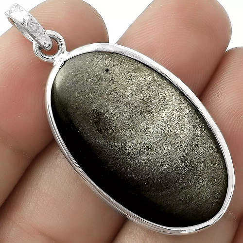 Sterling silver pendant - SHEEN OBSIDIAN