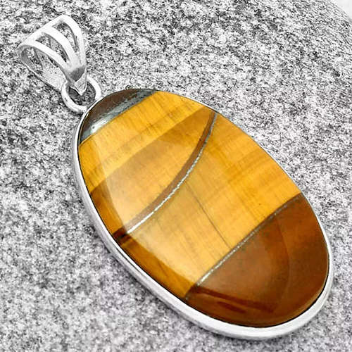 Sterling silver pendant - TIGER EYE with HEMATITE