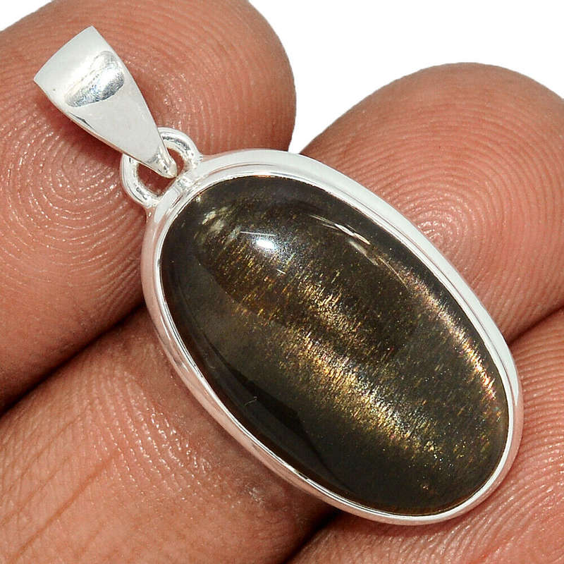 Sterling silver pendant - BLACK SUNSTONE (Namibia)