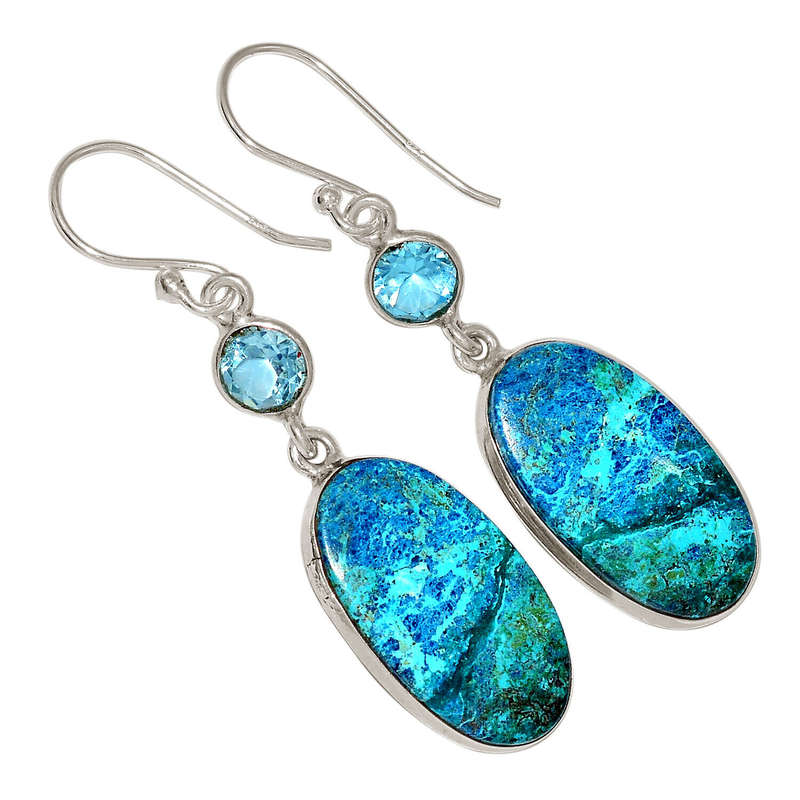 Sterling silver earrings - SHADOWKITE (supposedly from Table Mountain) and BLUE TOPAZ