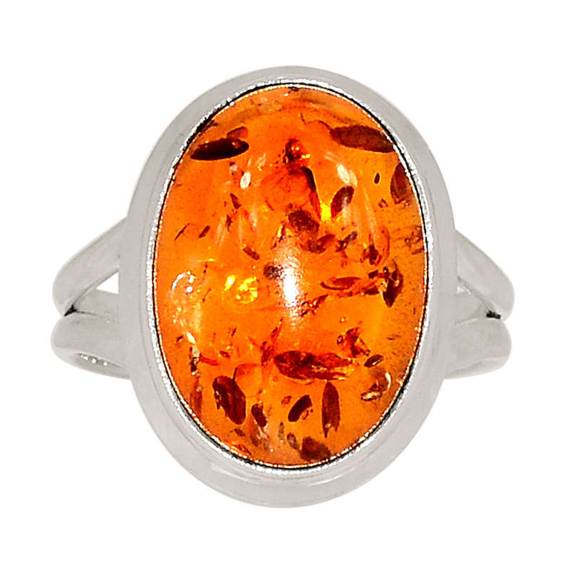 Sterling silver ring - AMBER (size 7.5 / P)