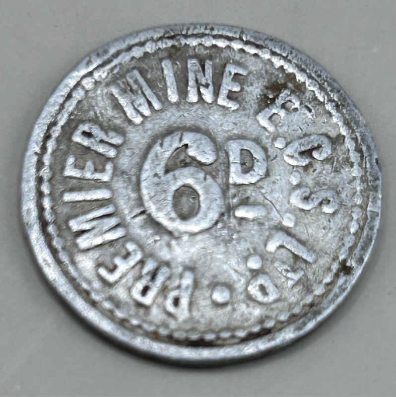Premier Mine Co.  6 pence token